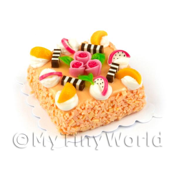 Dolls House Miniature Peach Iced Rose Cake 