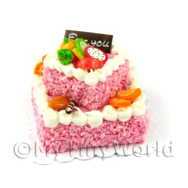 1/12 Scale Dolls House Miniatures  | Miniature Large Handmade Two Tier Pink Cake 