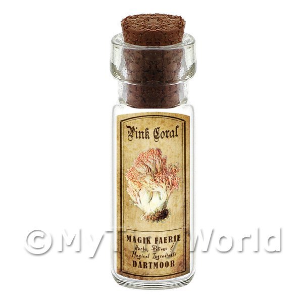 1/12 Scale Dolls House Miniatures  | Dolls House Apothecary Pink Coral Fungi Bottle And Colour Label