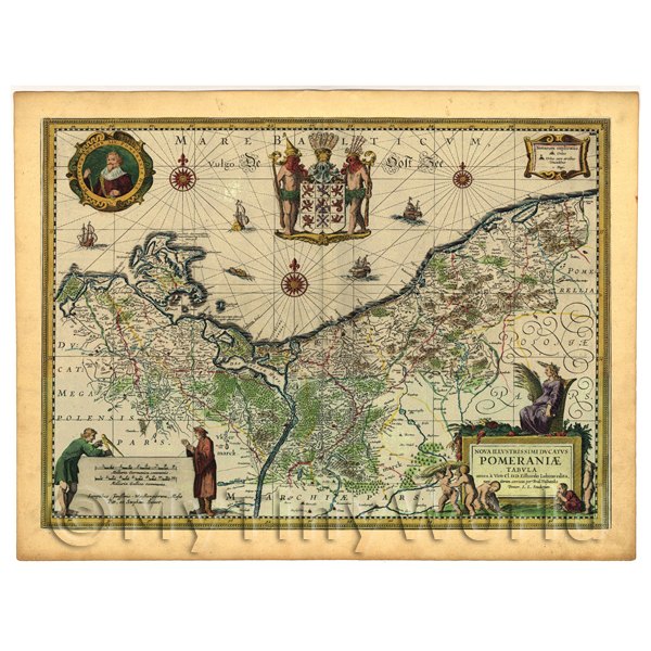 1/12 Scale Dolls House Miniatures  | Dolls House Miniature Old Map Of Pomerania From The Late 1500s