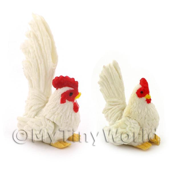 1/12 Scale Dolls House Miniatures  | Dolls House Miniature White Hen And Cockerel Set 