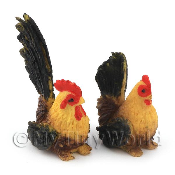 1/12 Scale Dolls House Miniatures  | Dolls House Miniature Black And Yellow Hen And Cockerel Set 