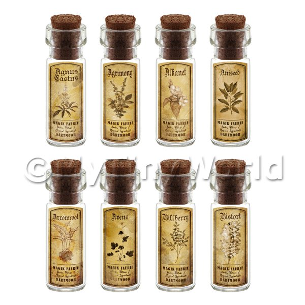 1/12 Scale Dolls House Miniatures  | Dolls House Apothecary Short Herb Sepia Label And Bottle Set 1