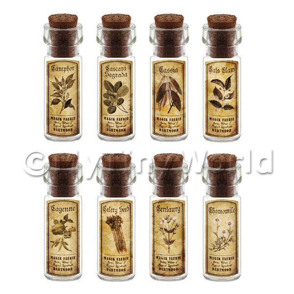 1/12 Scale Dolls House Miniatures  | Dolls House Apothecary Short Herb Sepia Label And Bottle Set 3