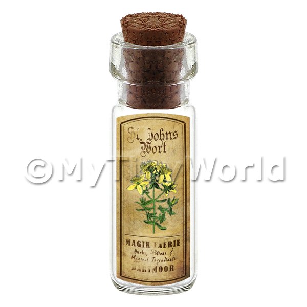1/12 Scale Dolls House Miniatures  | Dolls House Apothecary St Johns Wort Herb Short Colour Label And Bottle