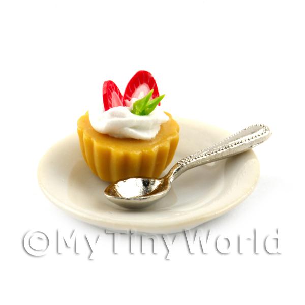 1/12 Scale Dolls House Miniatures  | Dolls House Strawberry and Mint Tart on a Plate With a Spoon