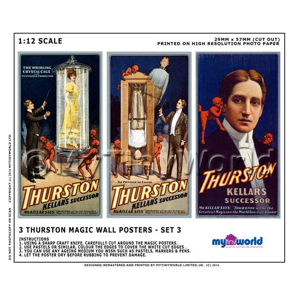 1/12 Scale Dolls House Miniatures  | Dolls House Miniature Thurston Magic Poster Set 3 - 3 Posters