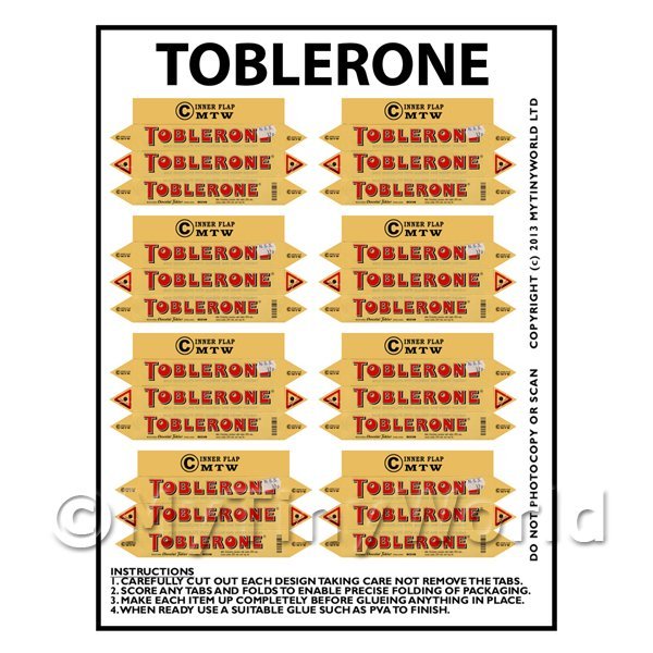 1/12 Scale Dolls House Miniatures  | Dolls House Miniature Packaging Sheet of 8 Toblerone Boxes