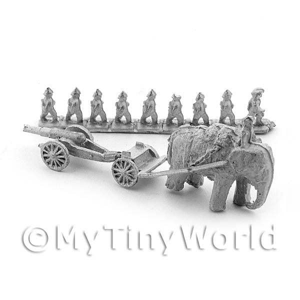 1/12 Scale Dolls House Miniatures  | Dolls House Unpainted Metal Elephant Towed Gun And Crew
