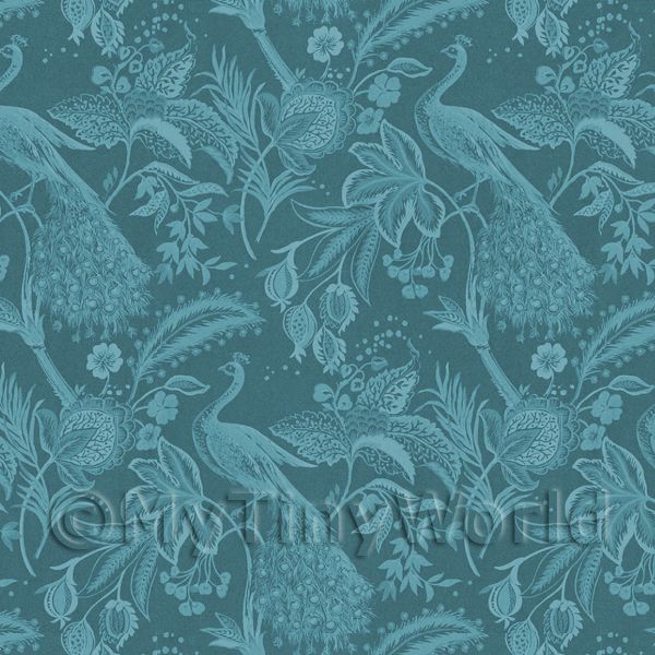 1/12 Scale Dolls House Miniatures  | Dolls House Miniature Peacock On Teal Wallpaper