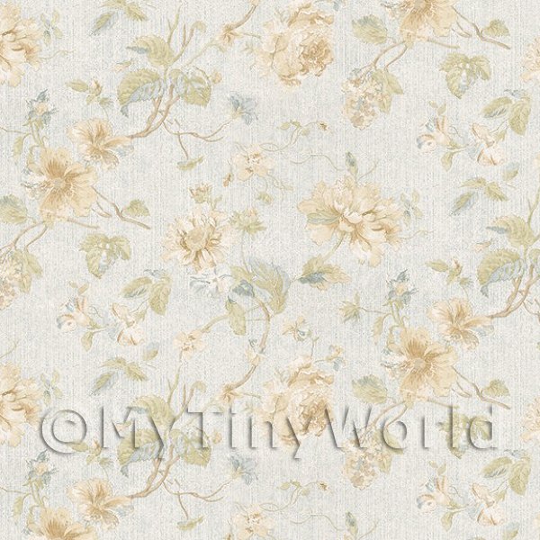 1/12 Scale Dolls House Miniatures  | Dolls House Miniature Pale Yellow Mixed Flower Design Wallpaper 