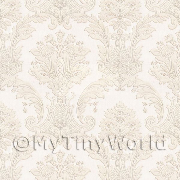 1/12 Scale Dolls House Miniatures  | Pack of 5 Dolls House Cream Damask Style Wallpaper Sheets