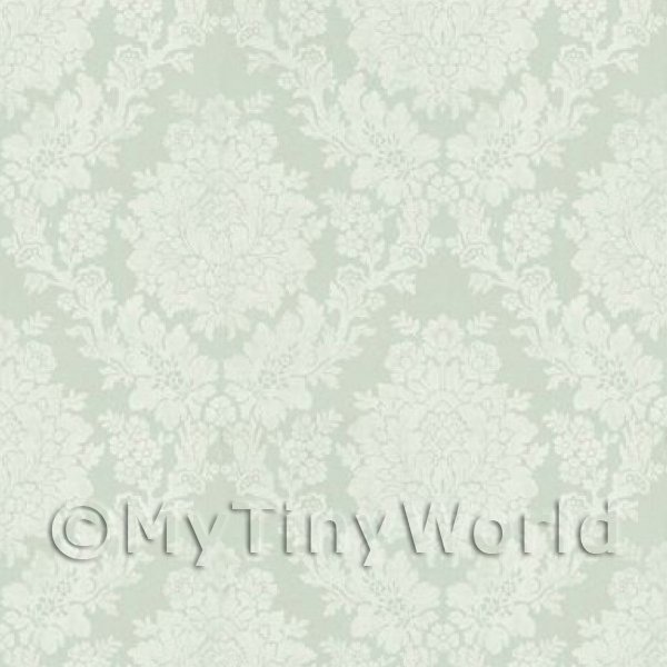 1/12 Scale Dolls House Miniatures  | Dolls House Miniature Pale Green Floral Damask Wallpaper 