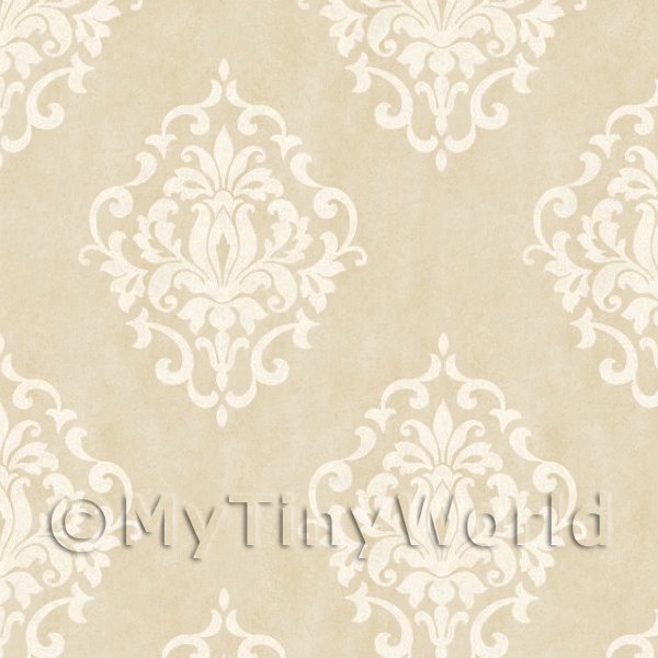 1/12 Scale Dolls House Miniatures  | Pack of 5 Dolls House Beige Floral Diamond Wallpaper Sheets