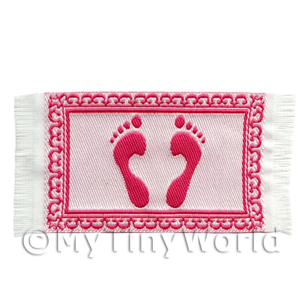 1/12 Scale Dolls House Miniatures  |  Dolls House Miniature Pink Feet Welcome / Bathroom Mat (NW16)