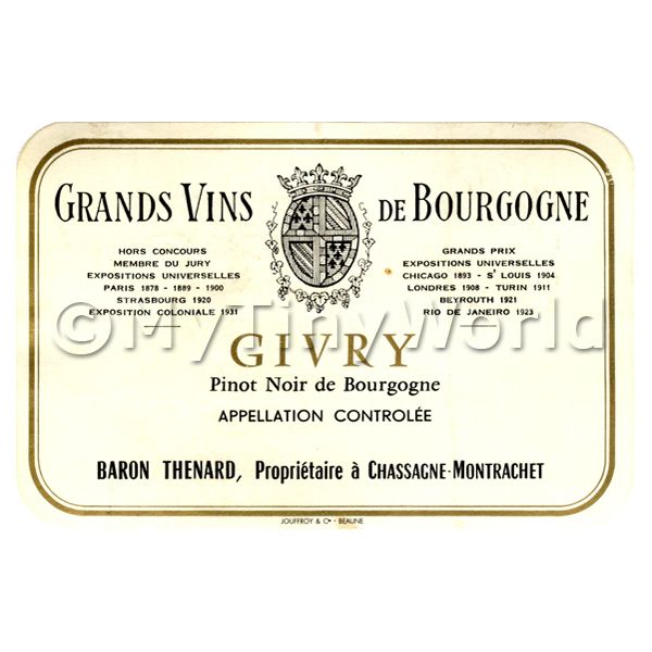 1/12 Scale Dolls House Miniatures  | Miniature French Givry White Wine Label 