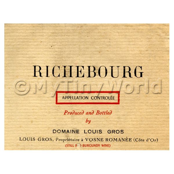 1/12 Scale Dolls House Miniatures  | Miniature French Richebourg Red Wine Label