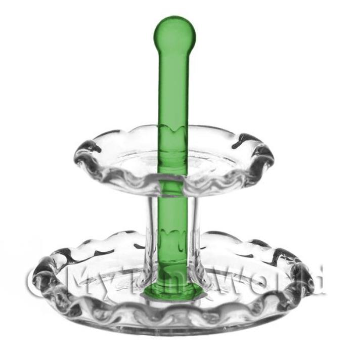 Dolls House Miniature Glass 2 Level Green Cake or Cheese Stand