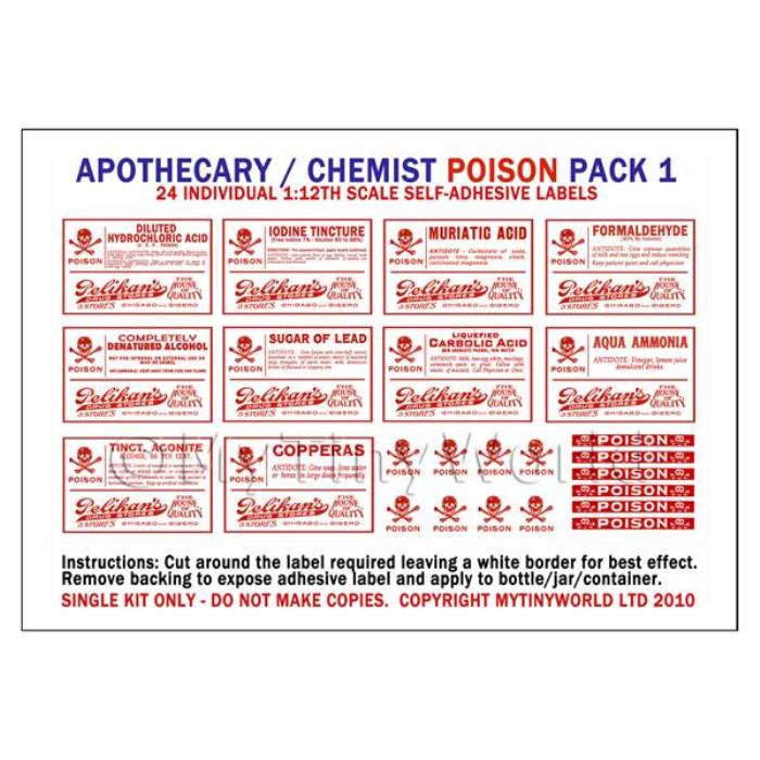 Dolls House Miniature Poison Label Pack 1