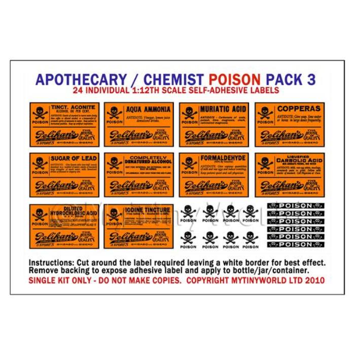 Dolls House Miniature Orange Poison Label Pack 3