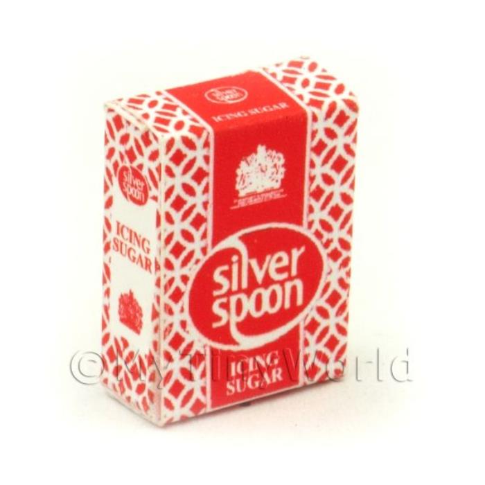 Dolls House Miniature Silver Spoon Icing Sugar Box