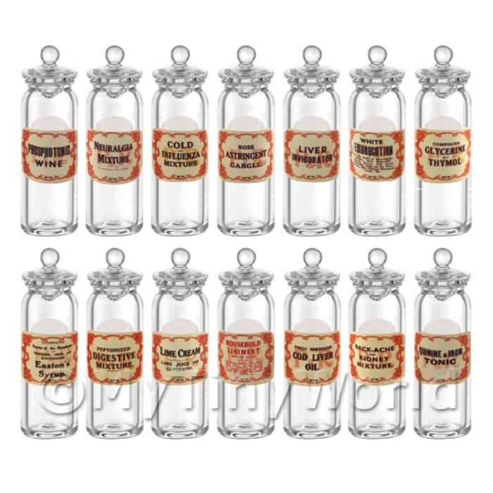 14 Miniature Glass Apothecary Storage Jars