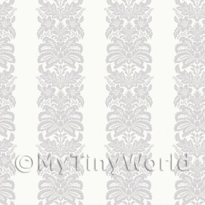 Dolls House Miniature Grey Floral Stripes Wallpaper