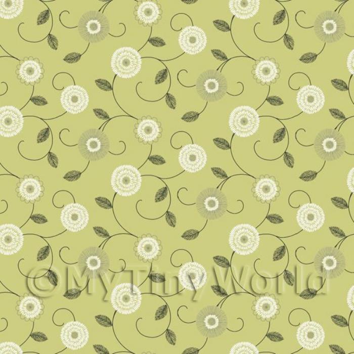 Dolls House Miniature Round White And Green Flower Wallpaper