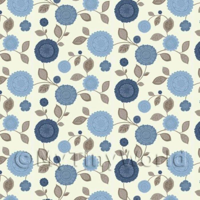 Dolls House Miniature Mixed Blue Flower Wallpaper