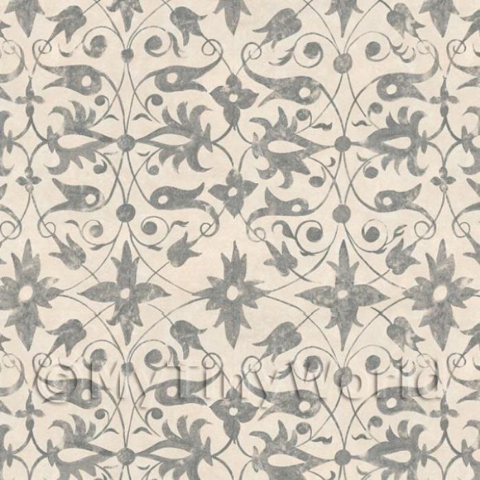Dolls House Miniature Grey Wood Cut Print Style Wallpaper