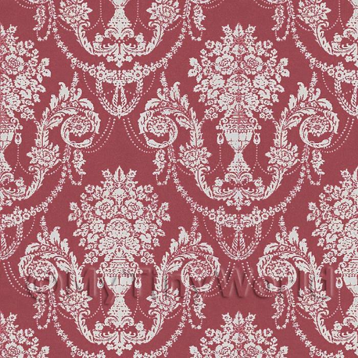 Dolls House Miniature Burgandy Chandelier Damask Wallpaper