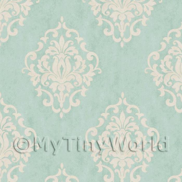 Dolls House Miniature Duck Egg Blue Floral Diamond Wallpaper