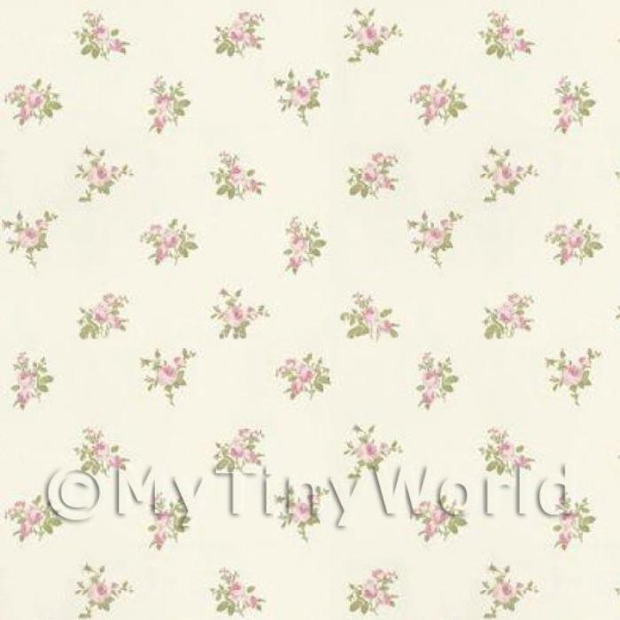 Dolls House Miniature Pale Pink Rose Posie Wallpaper