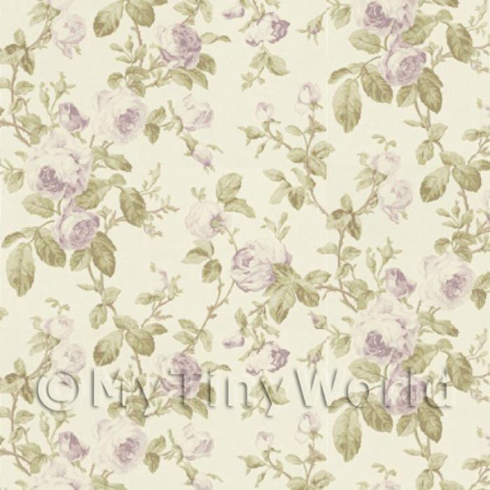 Dolls House Miniature Mauve Vintage Trailing Rose Wallpaper