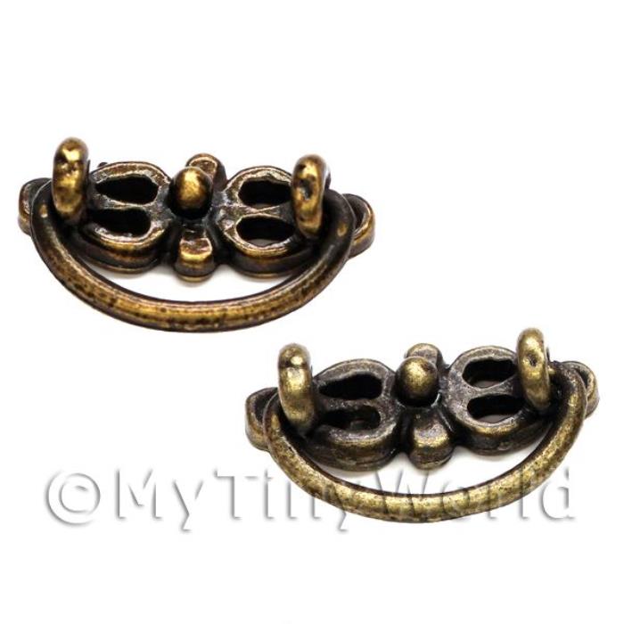 2x Dolls House Miniature Antique Brass Working Ornate Drawer Pulls