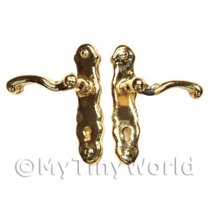 2x Dolls House Miniature 1:12th Scale Brass Door Lever Handles