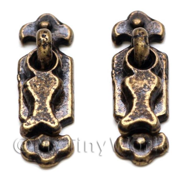 2x Dolls House Miniature 1:12th Scale 1920s Antique Brass Drop Handles
