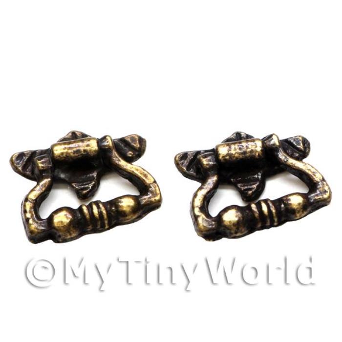 2x Dolls House Miniature Antique Brass Fancy Drawer Pulls