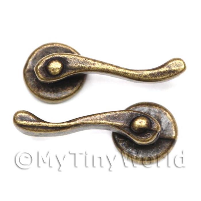 Dolls House Miniature 2 x Victorian Antique Brass Scroll Door Handles