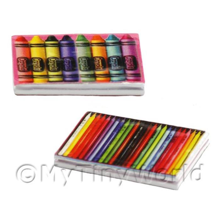 Dolls House Miniature 2 Metal Crayon Tins With Graphics