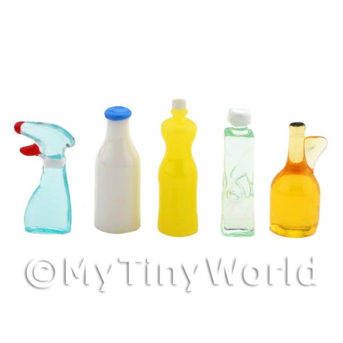 Dolls House Miniature Set Of 5 Unlabled Mixed Bottles