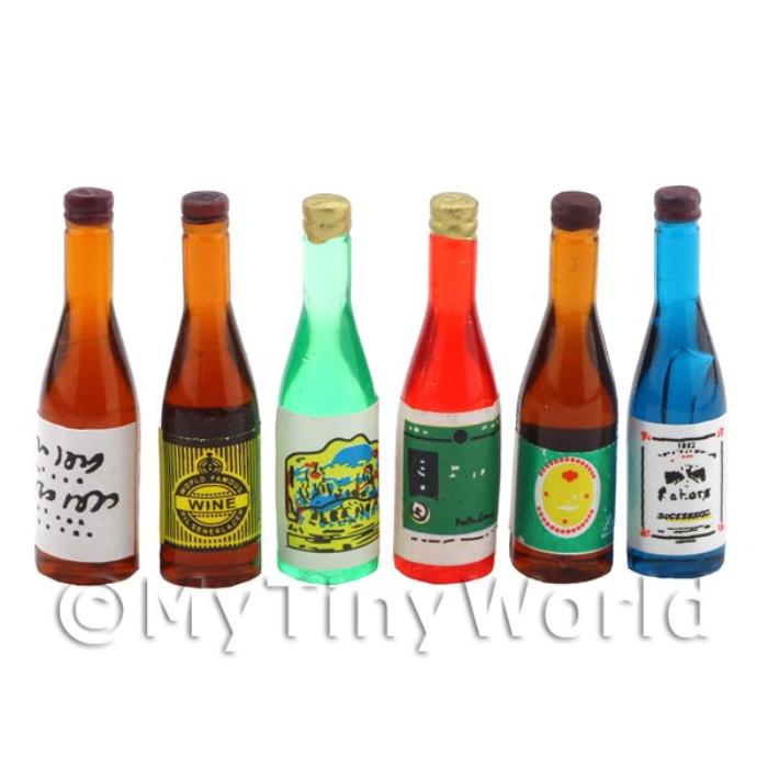 Dolls House Miniature 6 Resin Cast Mixed Style Drink Bottles