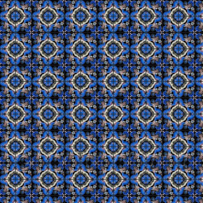 Miniature Blue And Black Flower Design Tile Sheet With Dark Grey Grout