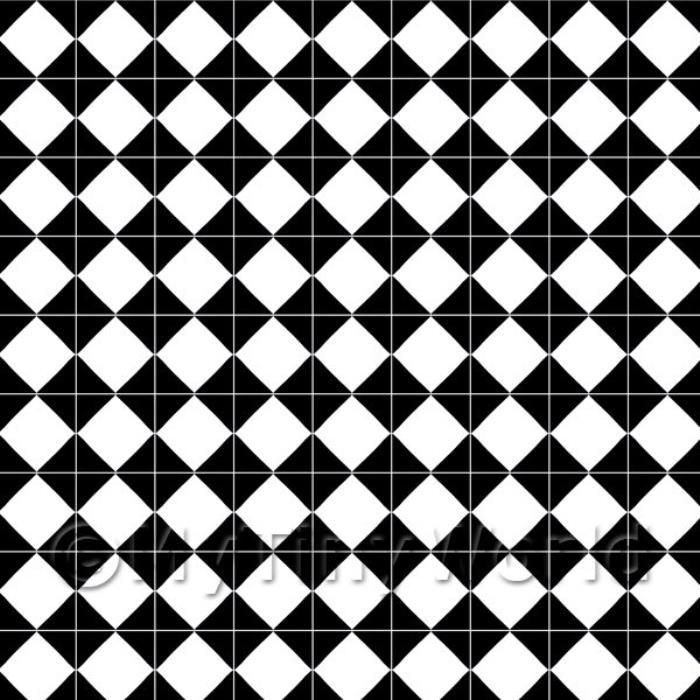 Large Classic Black And White Diamond Design Tile Sheet With White Grout