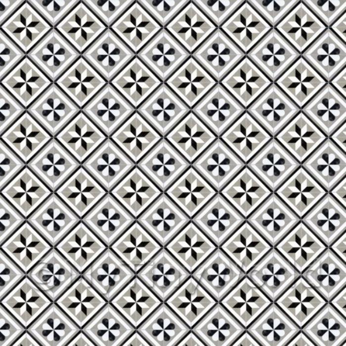 Miniature Black And Grey Geometric Design Tile Sheet With Grey Grout
