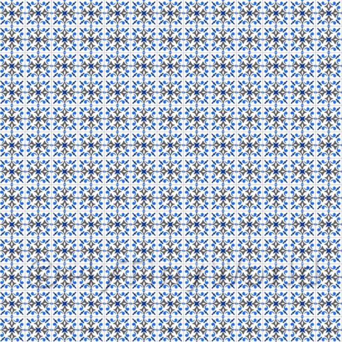 Miniature Blue And Grey Ornate Design Tile Sheet With Grey Grout