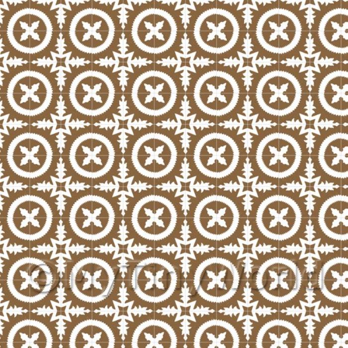 Miniature Pale Chestnut And White Floral Circle Design Tile Sheet