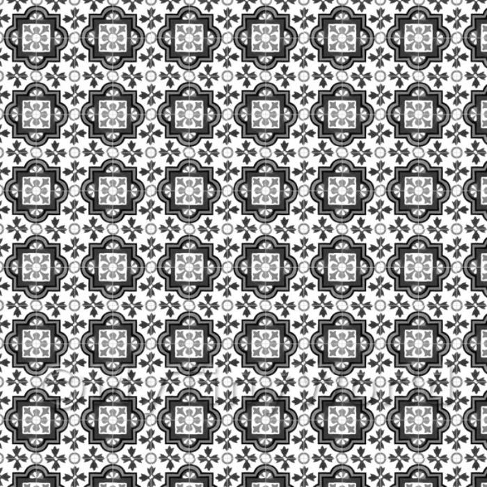 Miniature Black And Grey Ornate Pattern Tile Sheet With Light Grey Grout