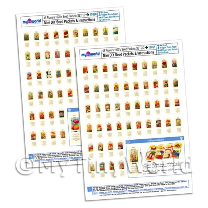 96 Dolls House Flower Seed Packets 2x A4 Value Sheets Complete Set