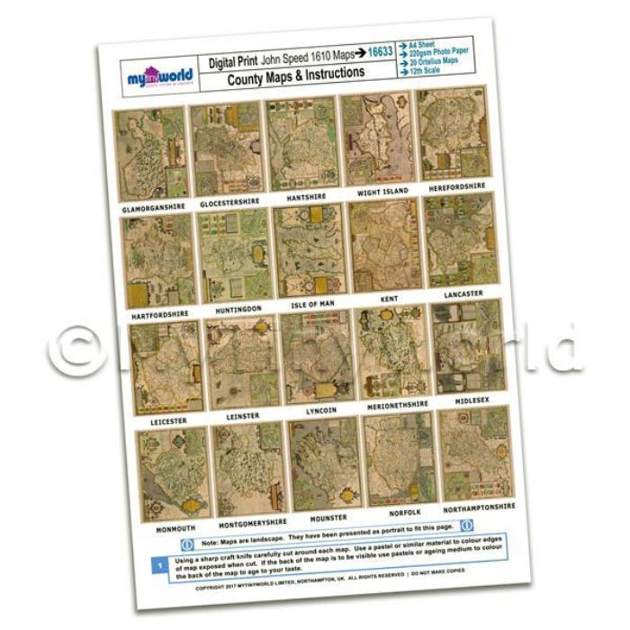 Dolls House 20 Aged John Speed UK County Maps A4 Value Sheet 2